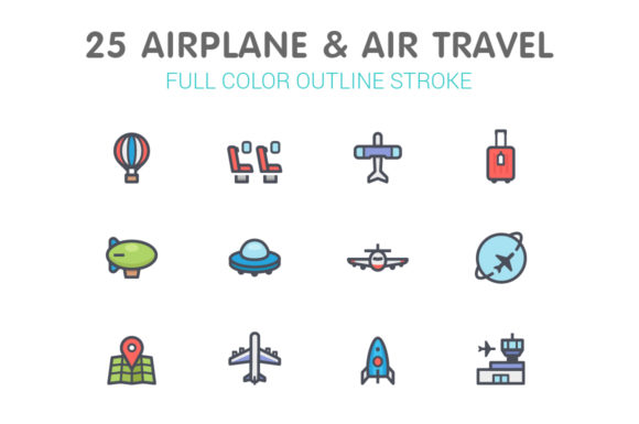 Airplane & Transport Line with Color: The Icon Set for Modern Design