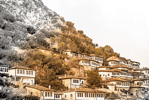 Berat Albania Color Sketch: A Vibrant Tribute to the City of a Thousand Windows