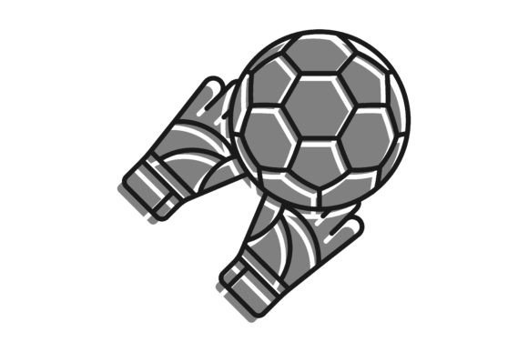 Linear Filled with Gray Color Icon: Goalkeeper Gloved Hands Catch Flying Soccer Ball