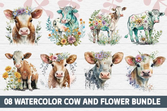 Watercolour Cow and Flower Bundle: A Designer's Asset
